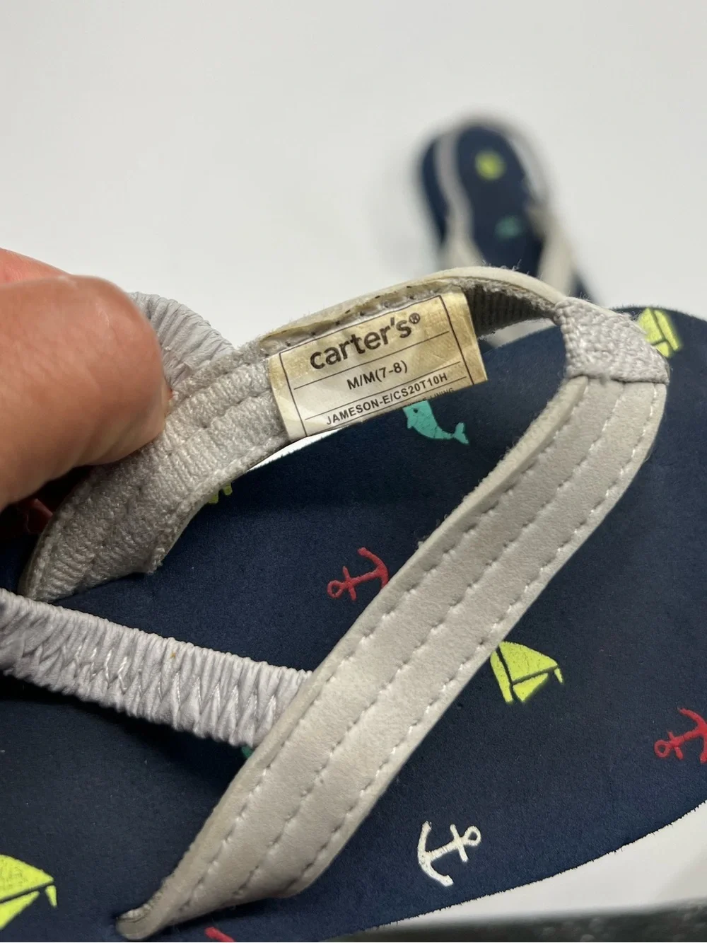 Carter's Navy Nautical Print Flip Flops with Gray Straps